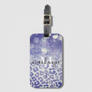 Blue Glitter Leopard Print Luggage Tag