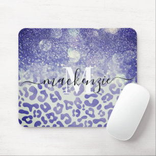 Blue Glitter Leopard Print Mouse Pad