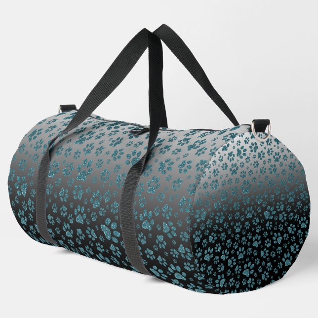  Blue glitter light effect print paws Duffle Bag (Left Corner)