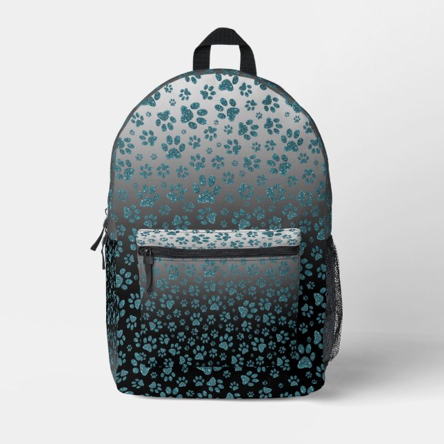  Blue glitter light effect print paws Printed Backpack (Front)