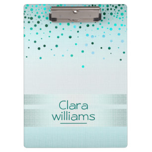 Blue  Glitter Linen Sparkle Confetti Modern Clipboard