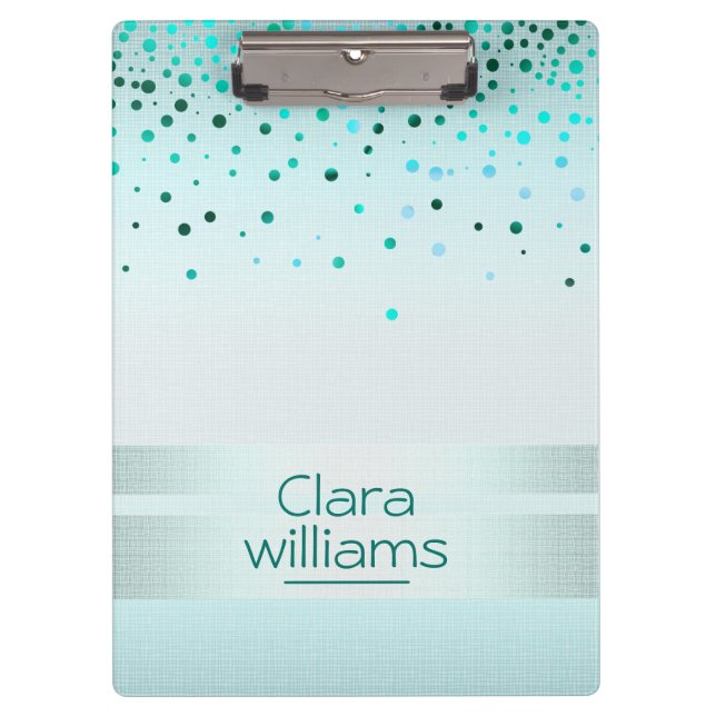 Blue  Glitter Linen Sparkle Confetti Modern Clipboard (Front)