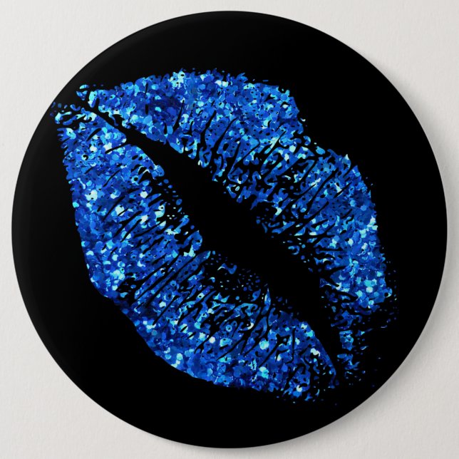Blue Glitter Lips #2 6 Cm Round Badge (Front)