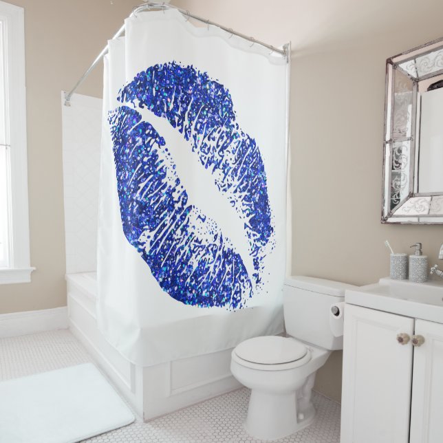 Blue Glitter Lips #3 Shower Curtain (In Situ)