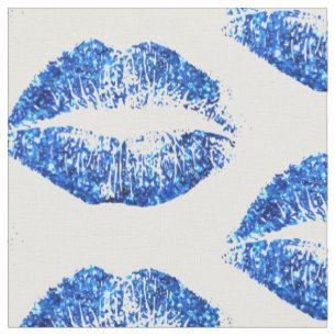 Blue Glitter Lips Fabric