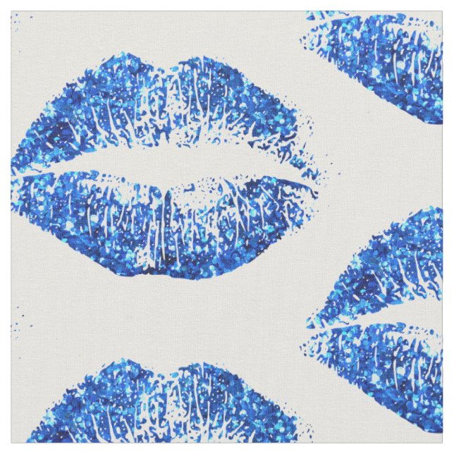 Blue Glitter Lips Fabric (Close Up)