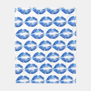 Blue Glitter Lips Fleece Blanket