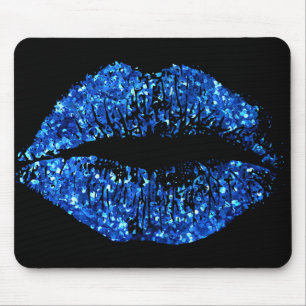 Blue Glitter Lips Mouse Pad