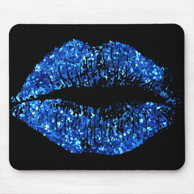 Blue Glitter Lips Mouse Pad (Front)