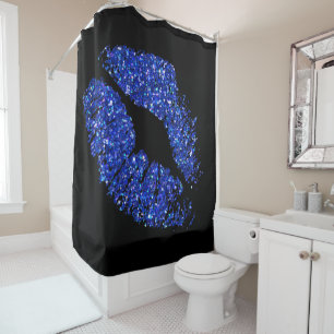 Blue Glitter Lips Shower Curtain