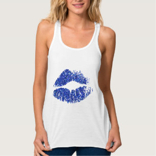 Blue Glitter Lips Singlet