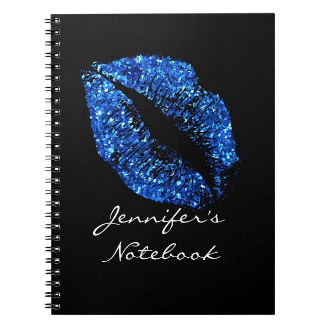 Blue Glitter Lips Spiral Notebook (Front)