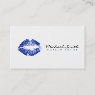 Blue Glitter Lips Stylish Makeup Artist Business Card