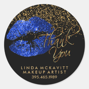 Blue Glitter Lipstick - Thank You Classic Round Sticker
