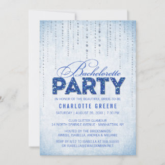 Blue Glitter Look Bachelorette Party Invitation