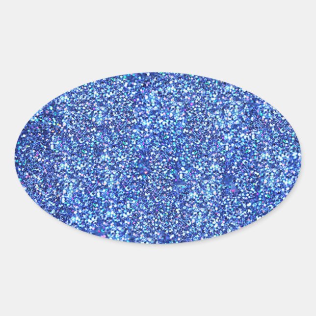 Blue Glitter Look Blank Glamourous Modern Template Oval Sticker (Front)