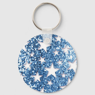 Blue Glitter Look Stars Key Ring