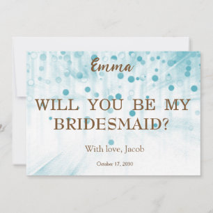 Blue Glitter Minimal Script Bridesmaid Proposal Invitation