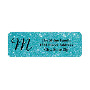 Blue Glitter Monogram Address Labels