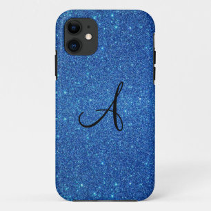 Blue glitter monogram gifts iPhone 11 case