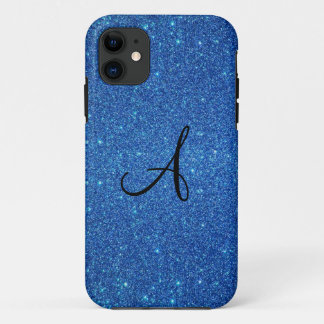 Blue glitter monogram gifts iPhone 11 case