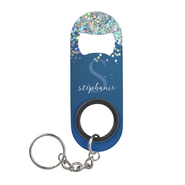 Blue Glitter Monogram Holographic Modern Custom (Front)