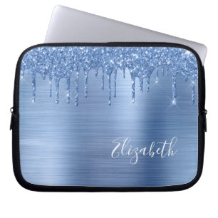 Blue Glitter Monogram Laptop Sleeve