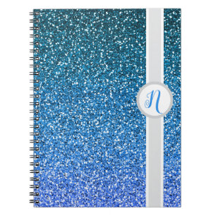 Blue Glitter Monogram  Notebook