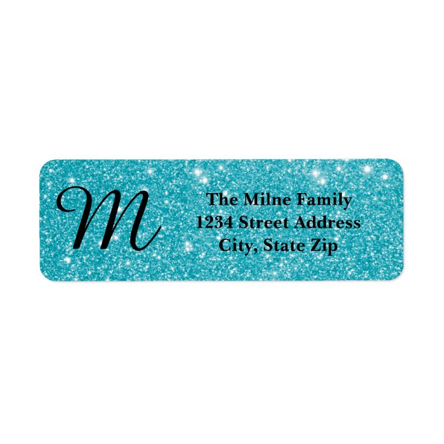 Blue Glitter Monogram - Return Address Labels (Front)