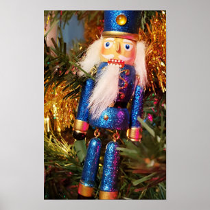 Blue Glitter Nutcracker soldier christmas ornament Poster