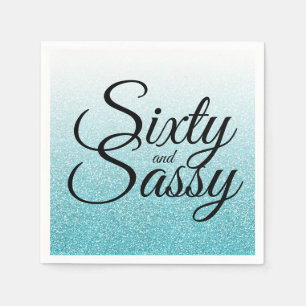 Blue Glitter Ombre 60 and Sassy 60th Birthday Napkin