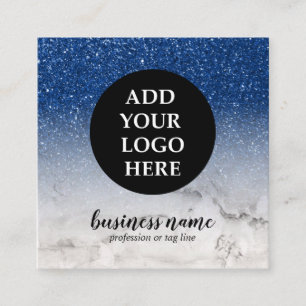 Blue Glitter Ombre Cursive Your Logo social icon Square Business Card