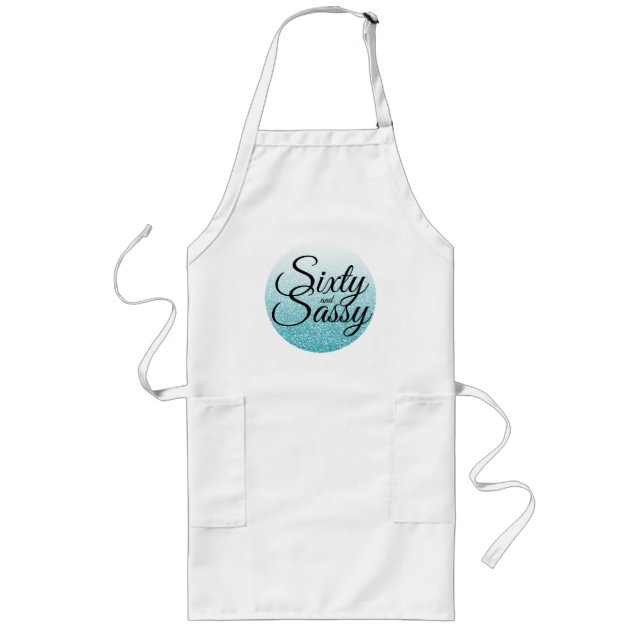 Blue Glitter Ombre Sixty Sassy 60th Birthday Long Apron (Front)