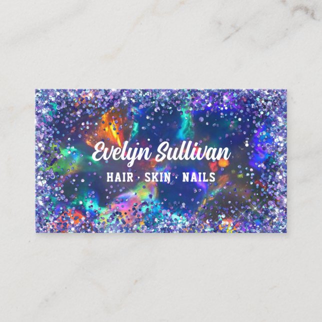 Blue Glitter Opal Business Card (Front)