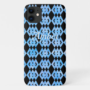 Blue Glitter Overlap Diamond Pattern Personalised Case-Mate iPhone Case