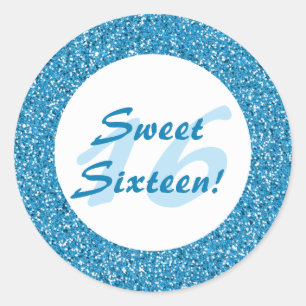 Blue Glitter Pattern Look-like Sweet Sixteen Classic Round Sticker
