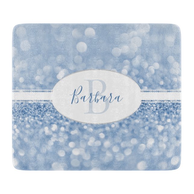 Blue Glitter Personalise Cutting Board (Front)