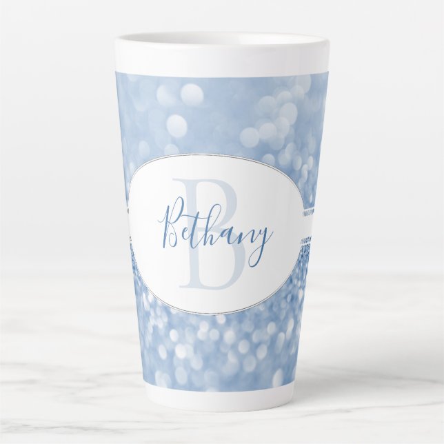 Blue Glitter Personalise Latte Mug (Front)