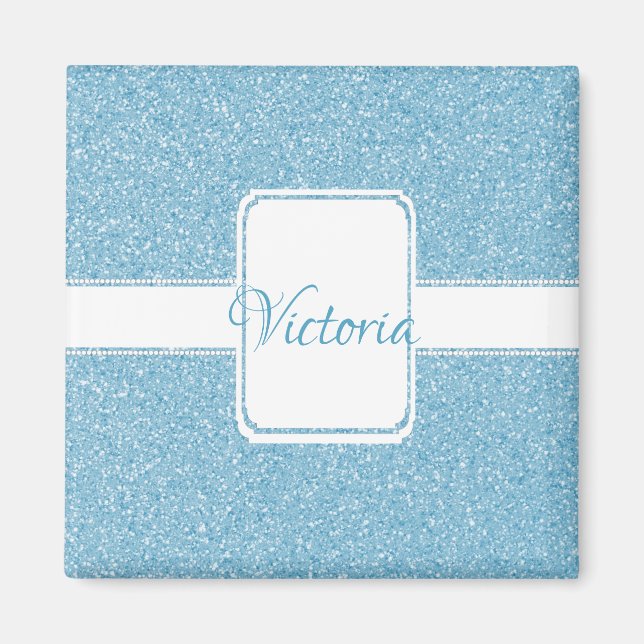 Blue Glitter Personalise Magnet (Front)