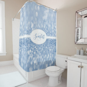 Blue Glitter Personalise Shower Curtain