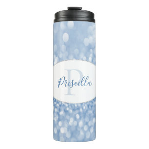 Blue Glitter Personalise Thermal Tumbler