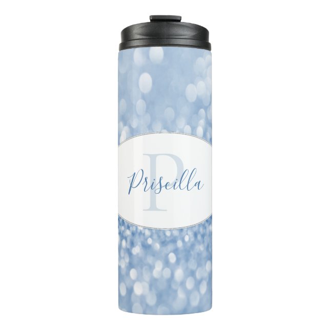 Blue Glitter Personalise Thermal Tumbler (Front)