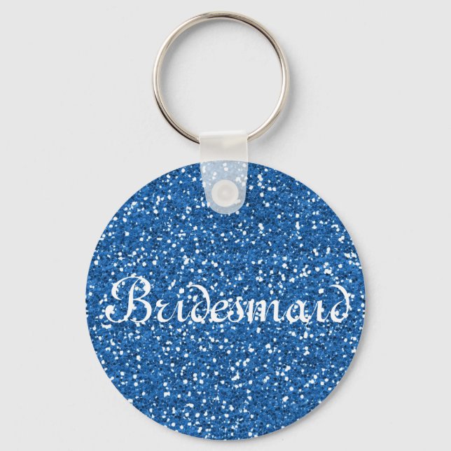 Blue Glitter Personalised Bridesmaid Key Ring (Front)