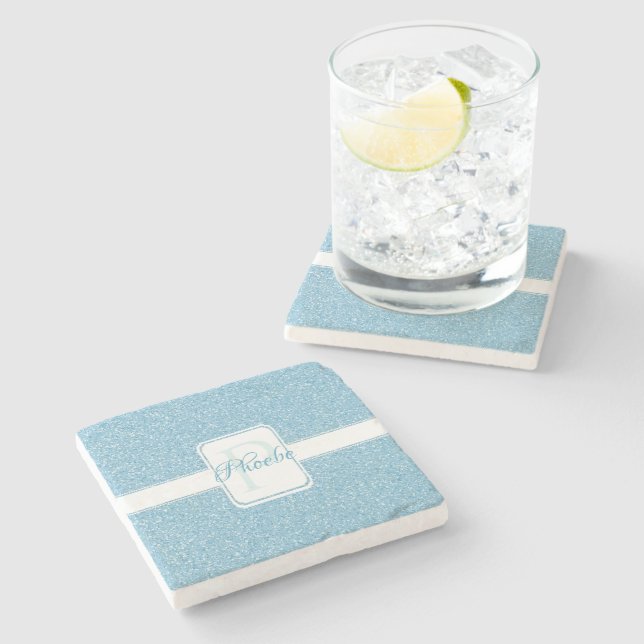 Blue Glitter Personalised Coaster (Side)