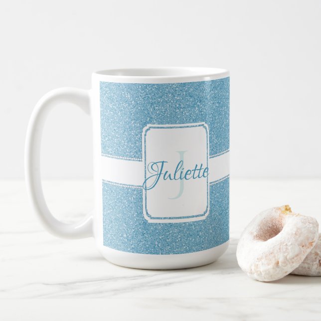 Blue Glitter Personalised Coffee Mug (With Donut)