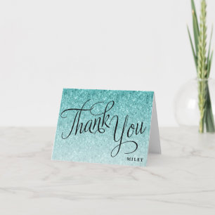 Blue Glitter Personalised Fancy Script Thank You
