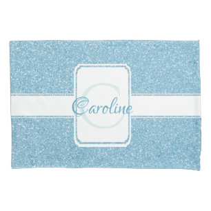 Blue Glitter Personalised Pillow Case