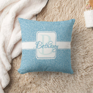 Blue Glitter Personalised Throw Pillow