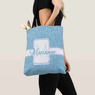 Blue Glitter Personalised Tote Bag