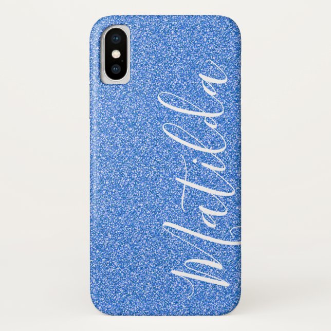 Blue Glitter Personalized Name Script Case-Mate iPhone Case (Back)
